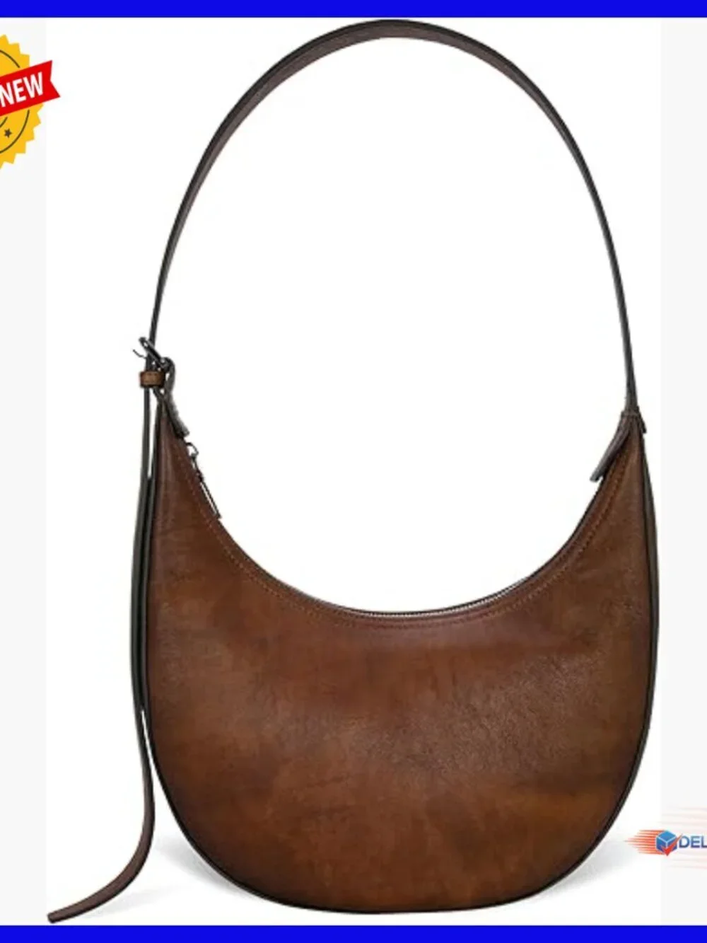 Leather Hobo Crossbody Bag with Adjustable Strap, 10.5x11.6 Inches